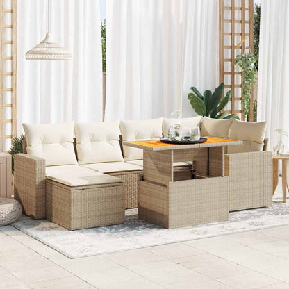 Set Divani da Giardino 7 pz con Cuscini Beige in Polyrattan | homemem39