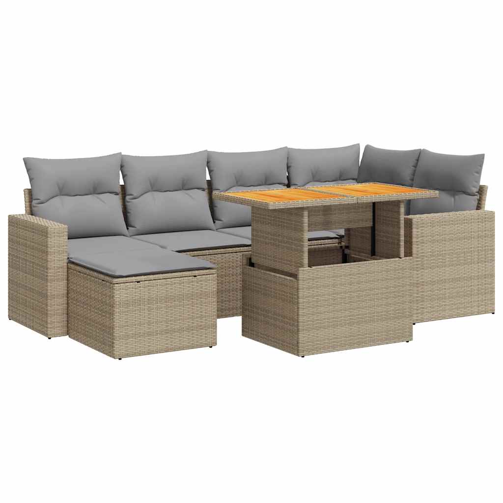 Set Divani da Giardino 7 pz con Cuscini Beige in Polyrattan | homemem39