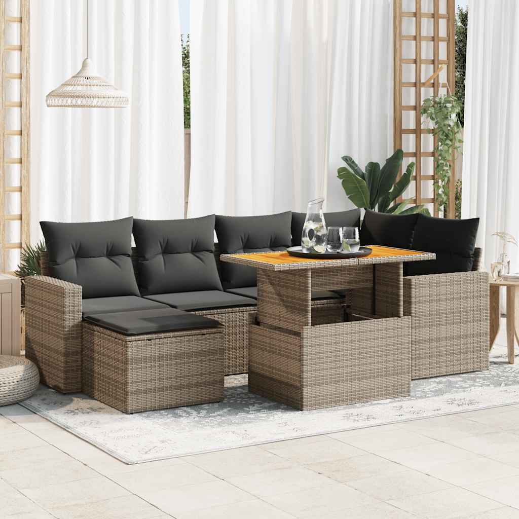 Set Divani da Giardino 7 pz con Cuscini Grigio in Polyrattan - homemem39