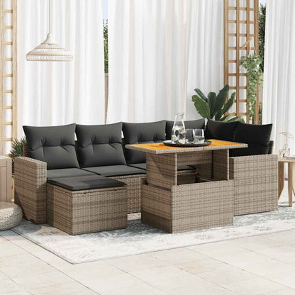 Set Divani da Giardino 7 pz con Cuscini Grigio in Polyrattan - homemem39