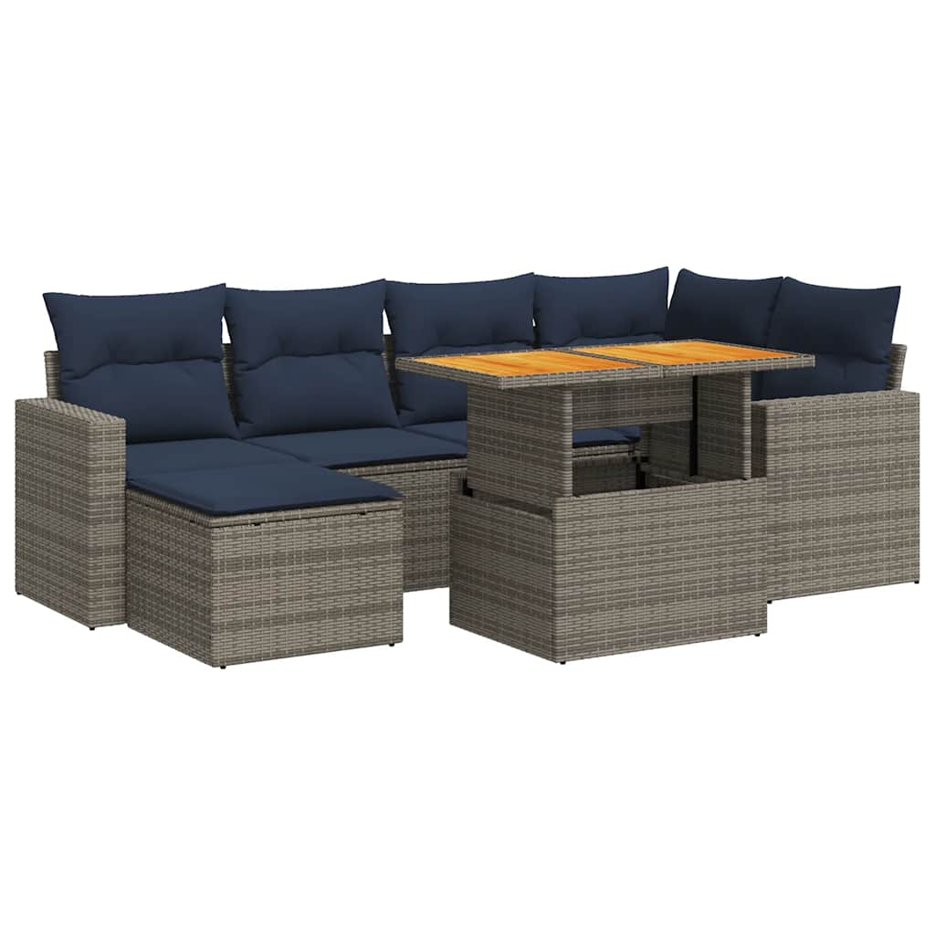 Set Divani da Giardino 7 pz con Cuscini Grigio in Polyrattan | homemem39