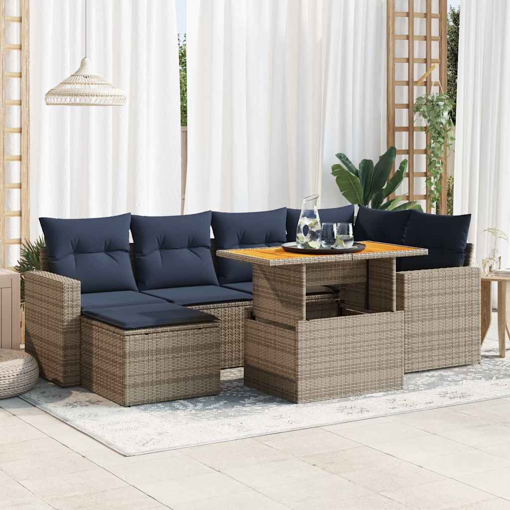 Set Divani da Giardino 7 pz con Cuscini Grigio in Polyrattan | homemem39
