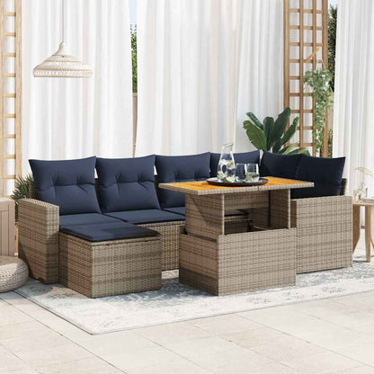 Set Divani da Giardino 7 pz con Cuscini Grigio in Polyrattan | homemem39