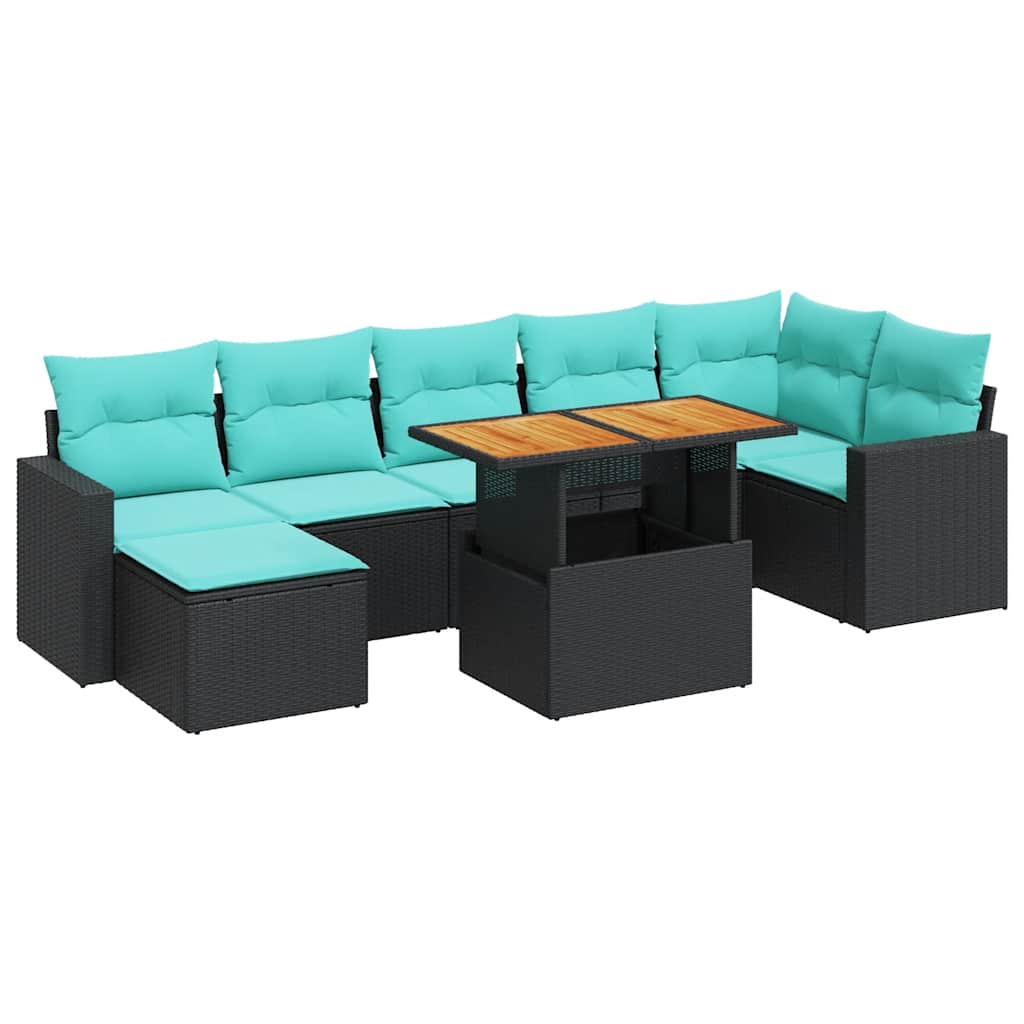 Set Divani da Giardino con Cuscini 8 pz Nero in Polyrattan | homemem39