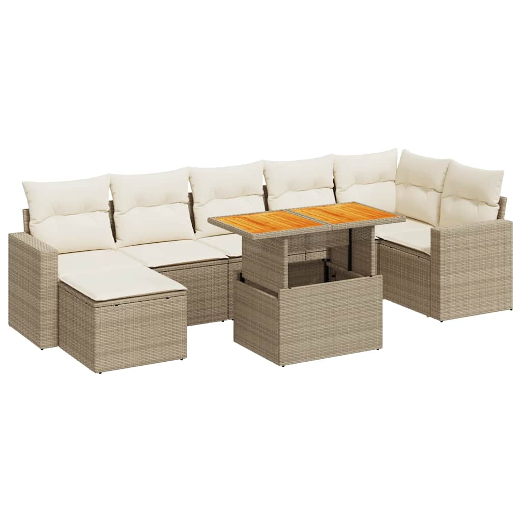 Set Divano da Giardino 8 pz con Cuscini Beige in Polyrattan - homemem39