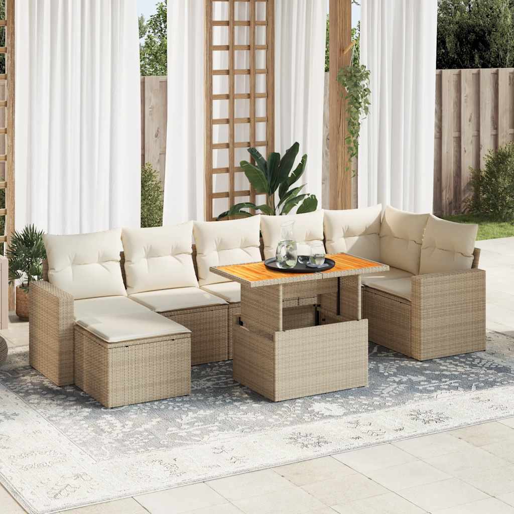 Set Divano da Giardino 8 pz con Cuscini Beige in Polyrattan - homemem39