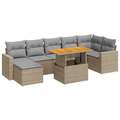 Set Divano da Giardino 8 pz con Cuscini Beige in Polyrattan