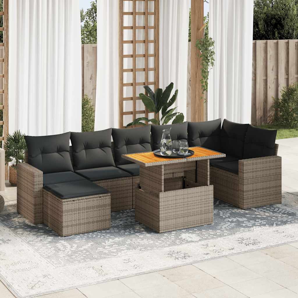 Set Divano da Giardino 8 pz con Cuscini Grigio in Polyrattan | homemem39