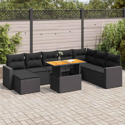 Set Divani da Giardino 9 pz con Cuscini Nero in Polyrattan | homemem39