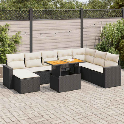Set Divani da Giardino 9 pz con Cuscini Nero in Polyrattan | homemem39