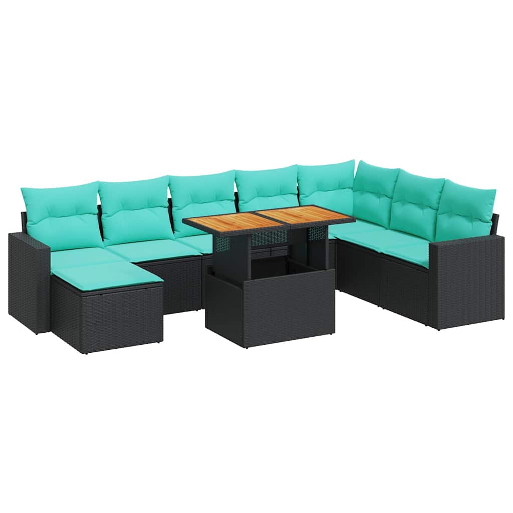 Set Divani da Giardino 9 pz con Cuscini Nero in Polyrattan | homemem39