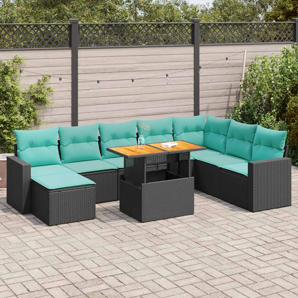 Set Divani da Giardino 9 pz con Cuscini Nero in Polyrattan | homemem39
