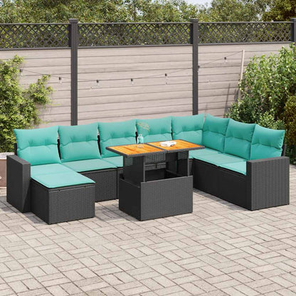 Set Divani da Giardino 9 pz con Cuscini Nero in Polyrattan | homemem39