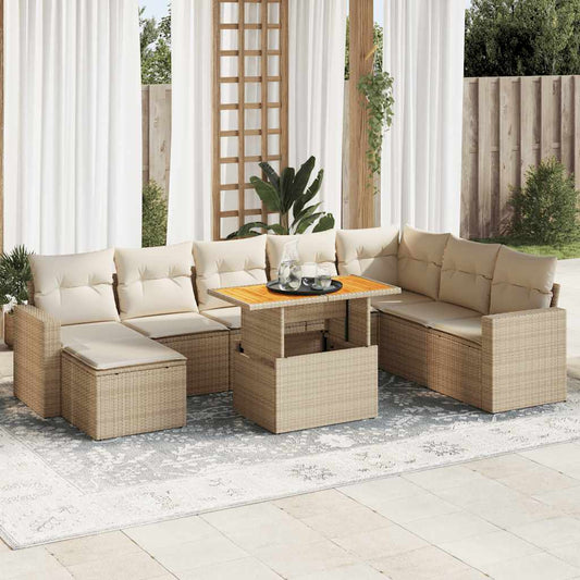 Set Divano da Giardino 9 pz con Cuscini Beige in Polyrattan - homemem39