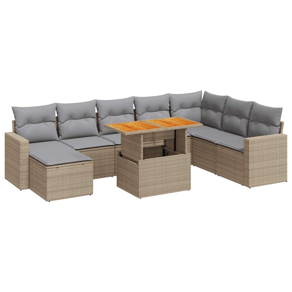 Set Divano da Giardino 9 pz con Cuscini Beige in Polyrattan | homemem39