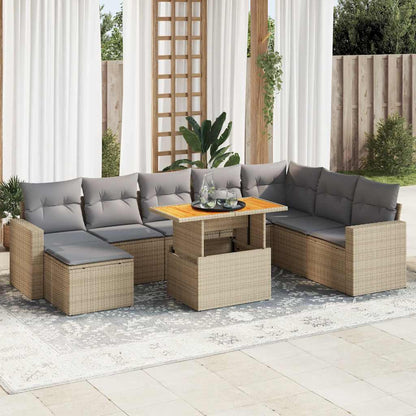 Set Divano da Giardino 9 pz con Cuscini Beige in Polyrattan | homemem39
