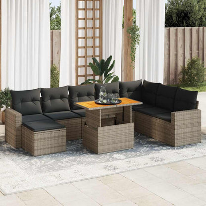 Set Divano da Giardino 9 pz con Cuscini Beige in Polyrattan