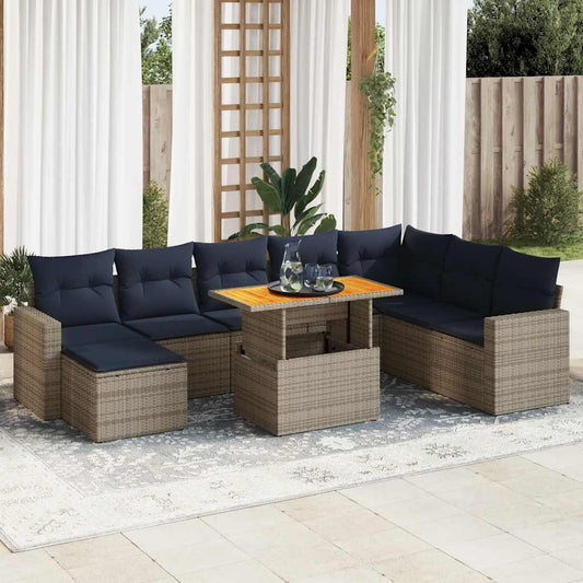 Set Divano da Giardino 9 pz con Cuscini Grigio in Polyrattan - homemem39