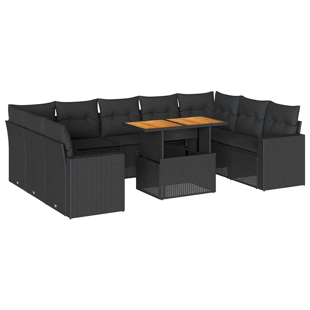 Set Divani da Giardino 10pz con Cuscini in Polyrattan Nero | homemem39