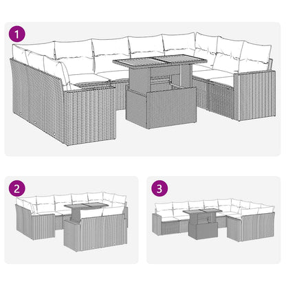 Set Divani da Giardino 10pz con Cuscini in Polyrattan Nero | homemem39