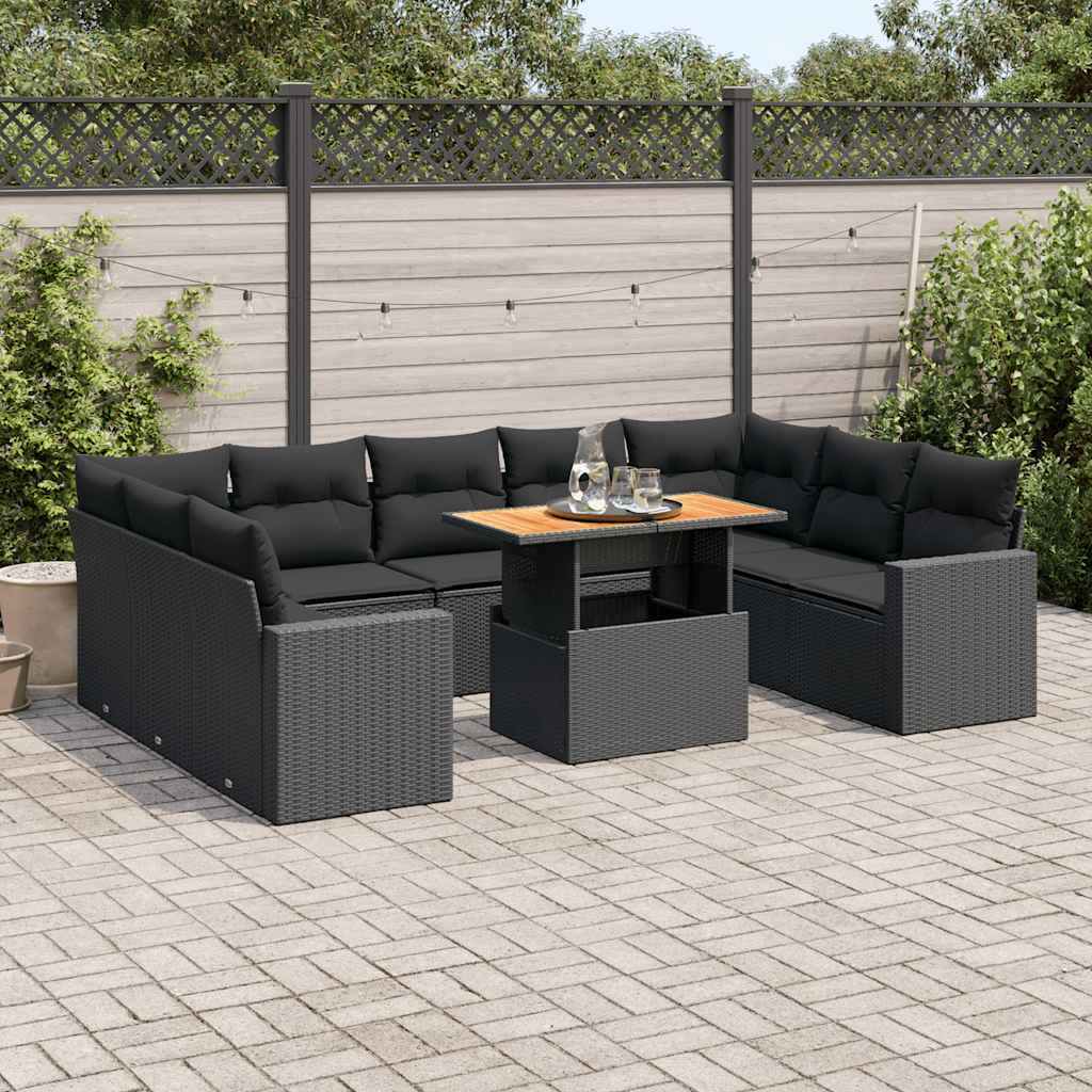 Set Divani da Giardino 10pz con Cuscini in Polyrattan Nero | homemem39
