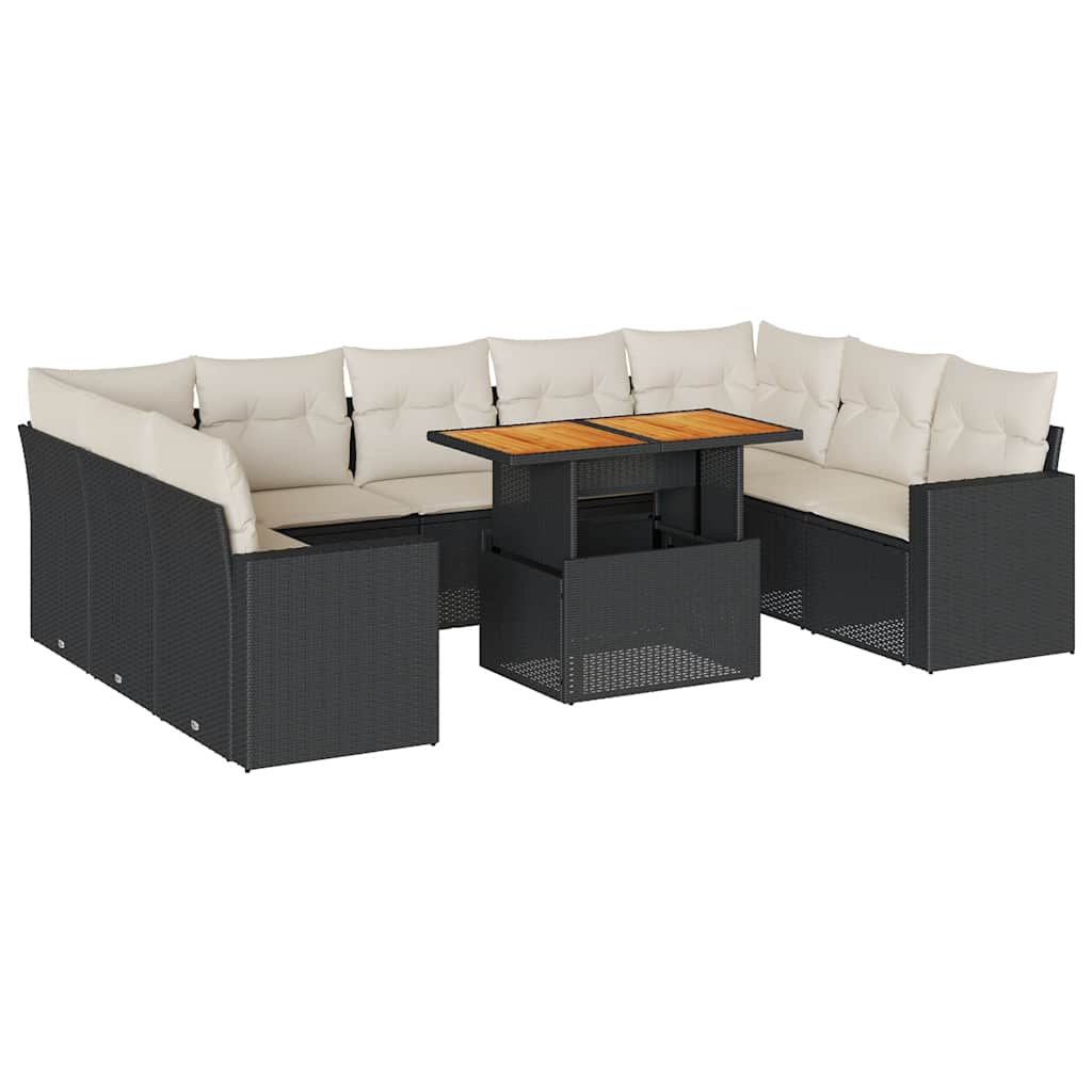 Set Divani da Giardino 10pz con Cuscini in Polyrattan Nero