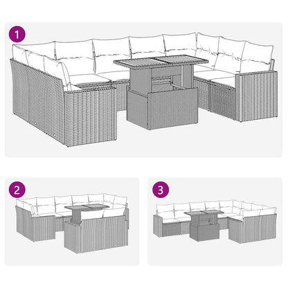Set Divani da Giardino 10pz con Cuscini in Polyrattan Nero | homemem39