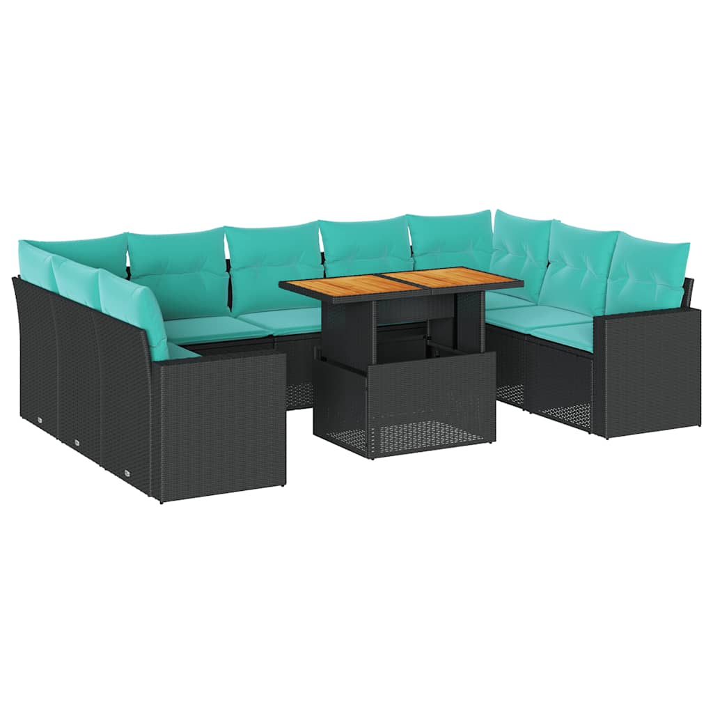 Set Divani da Giardino 10pz con Cuscini in Polyrattan Nero | homemem39