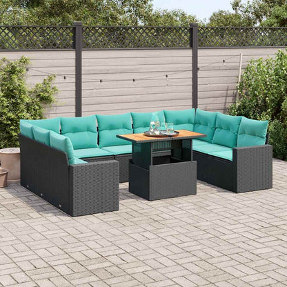Set Divani da Giardino 10pz con Cuscini in Polyrattan Nero | homemem39