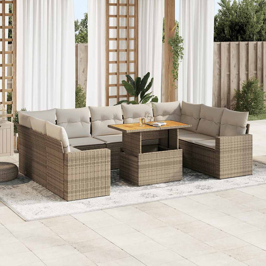 Set Divano da Giardino 10 pz con Cuscini Beige in Polyrattan - homemem39