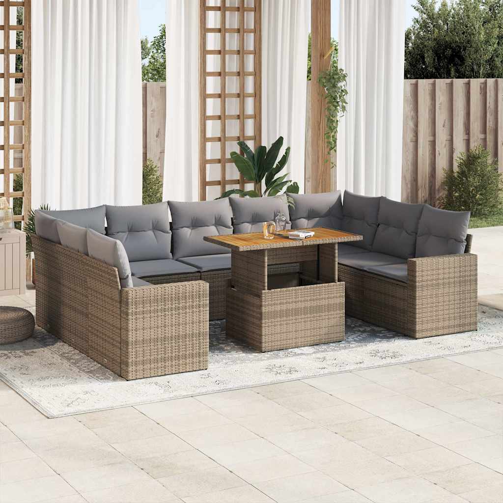 Set Divano da Giardino 10 pz con Cuscini Beige in Polyrattan | homemem39