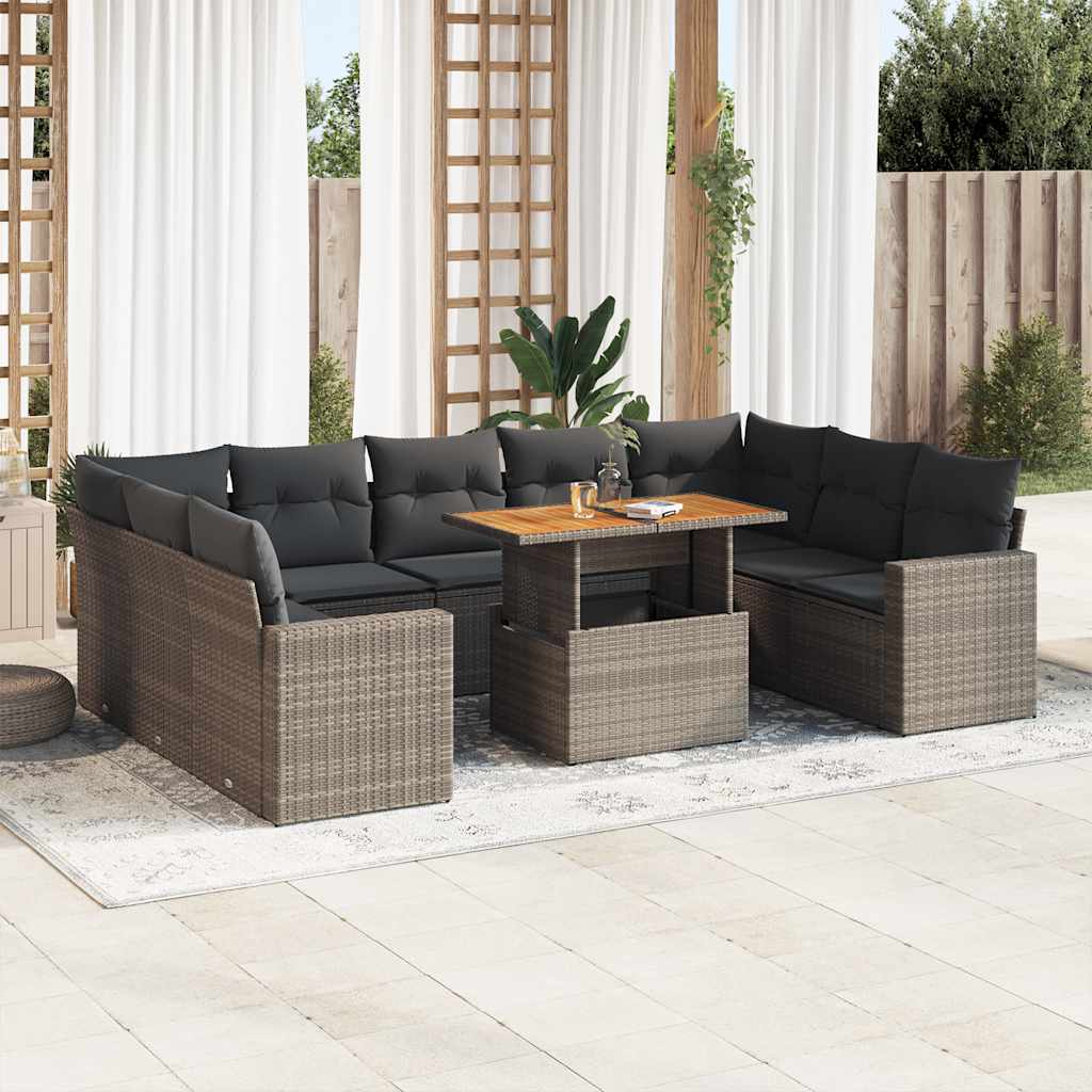 Set Divano da Giardino 10 pz con Cuscini Grigio in Polyrattan
