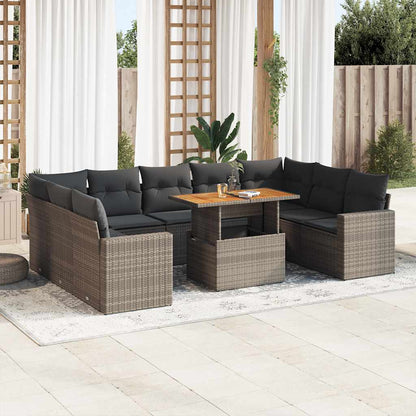 Set Divano da Giardino 10 pz con Cuscini Grigio in Polyrattan