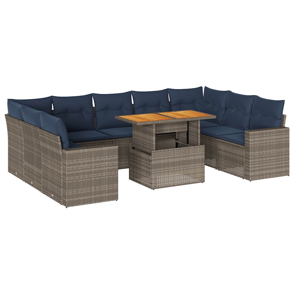 Set Divano da Giardino 10 pz con Cuscini Grigio in Polyrattan