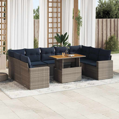 Set Divano da Giardino 10 pz con Cuscini Grigio in Polyrattan | homemem39