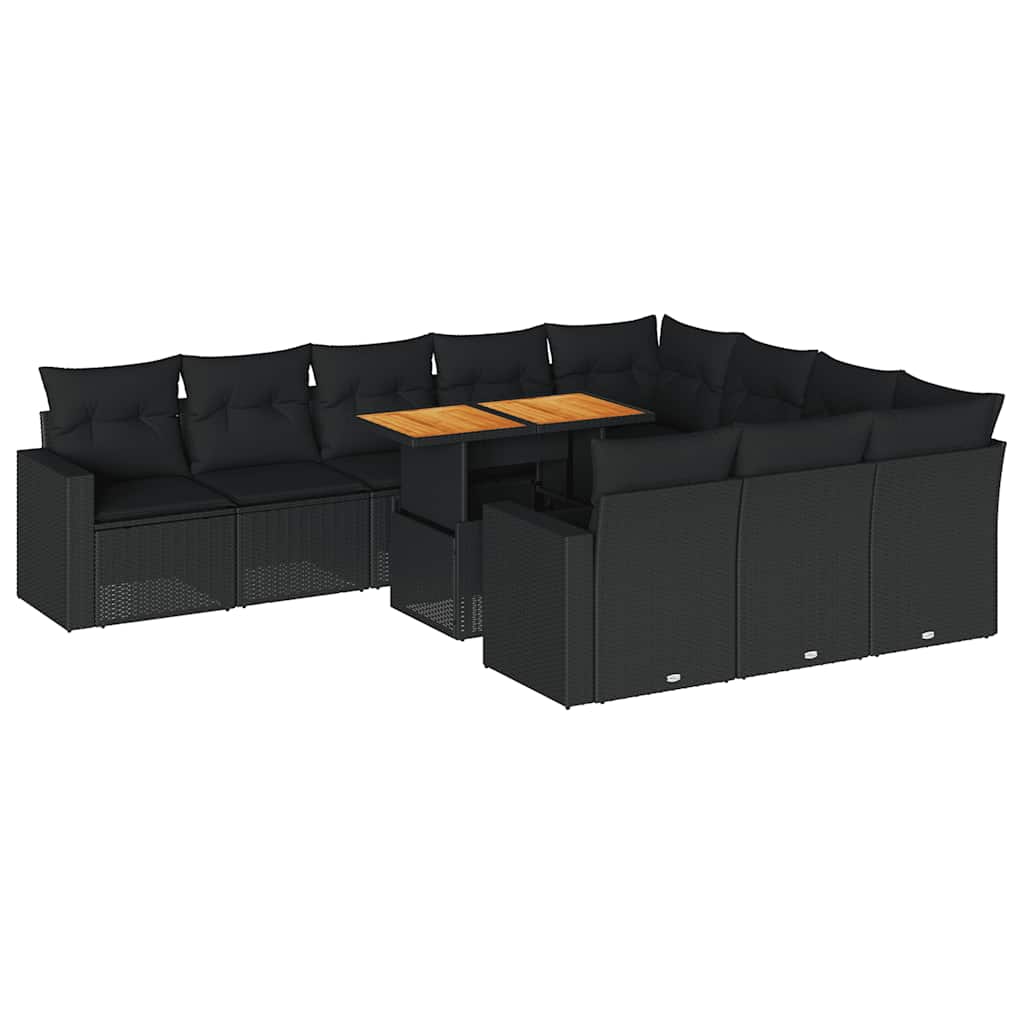 Set Divani da Giardino 11 pz con Cuscini in Polyrattan Nero | homemem39