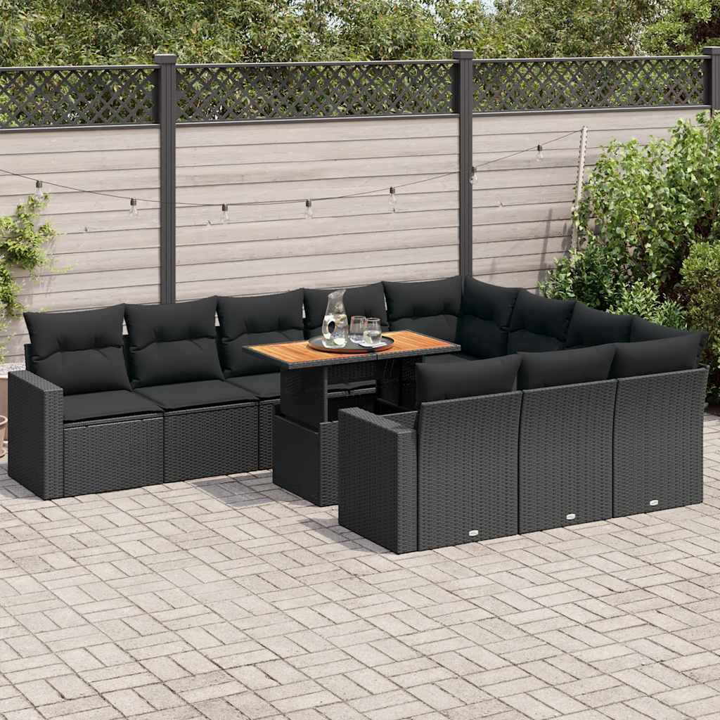 Set Divani da Giardino 11 pz con Cuscini in Polyrattan Nero | homemem39