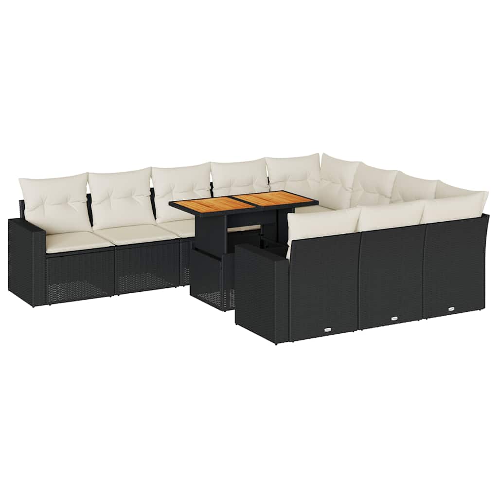 Set Divani da Giardino 11 pz con Cuscini in Polyrattan Nero | homemem39