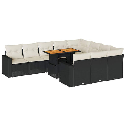 Set Divani da Giardino 11 pz con Cuscini in Polyrattan Nero | homemem39