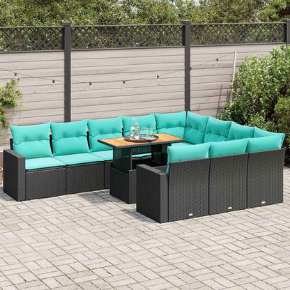 Set Divani da Giardino 11 pz con Cuscini in Polyrattan Nero | homemem39