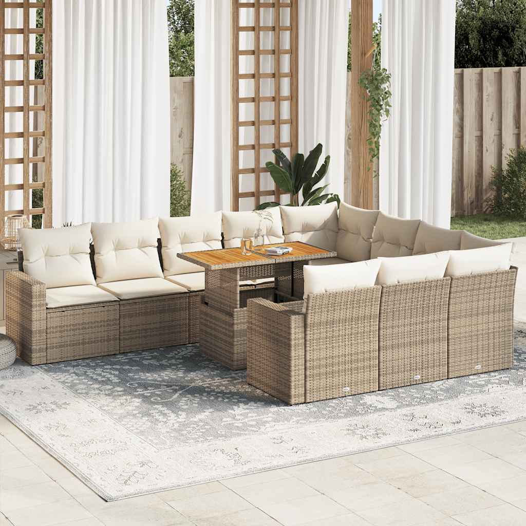 Set Divani da Giardino 11 pz con Cuscini Beige in Polyrattan - homemem39