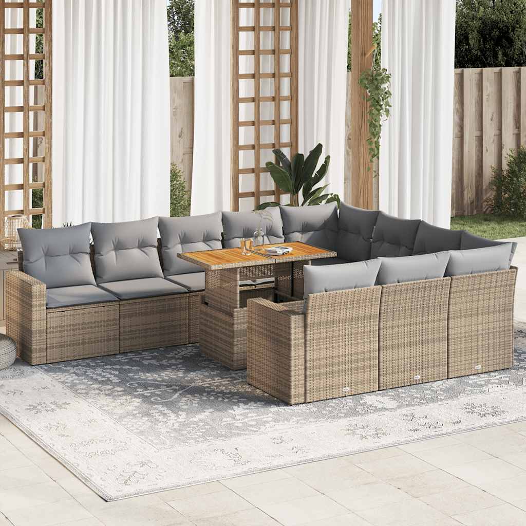 Set Divani da Giardino 11 pz con Cuscini Beige in Polyrattan - homemem39