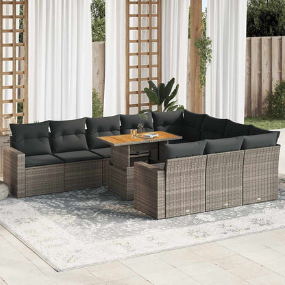 Set Divani da Giardino 11 pz con Cuscini in Polyrattan Grigio | homemem39