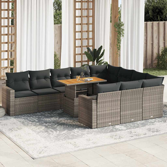 Set Divani da Giardino 11 pz con Cuscini in Polyrattan Grigio - homemem39