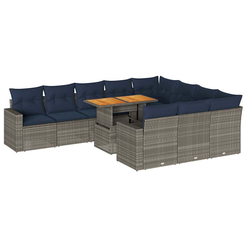 Set Divani da Giardino 11 pz con Cuscini in Polyrattan Grigio | homemem39