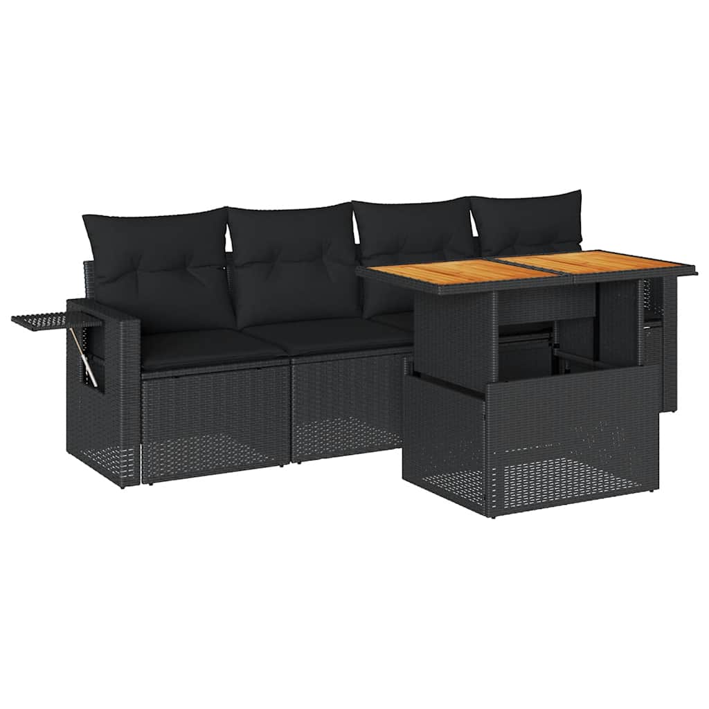 Set Divani da Giardino 5 pz con Cuscini in Polyrattan Nero | homemem39