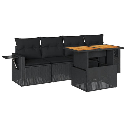 Set Divani da Giardino 5 pz con Cuscini in Polyrattan Nero | homemem39