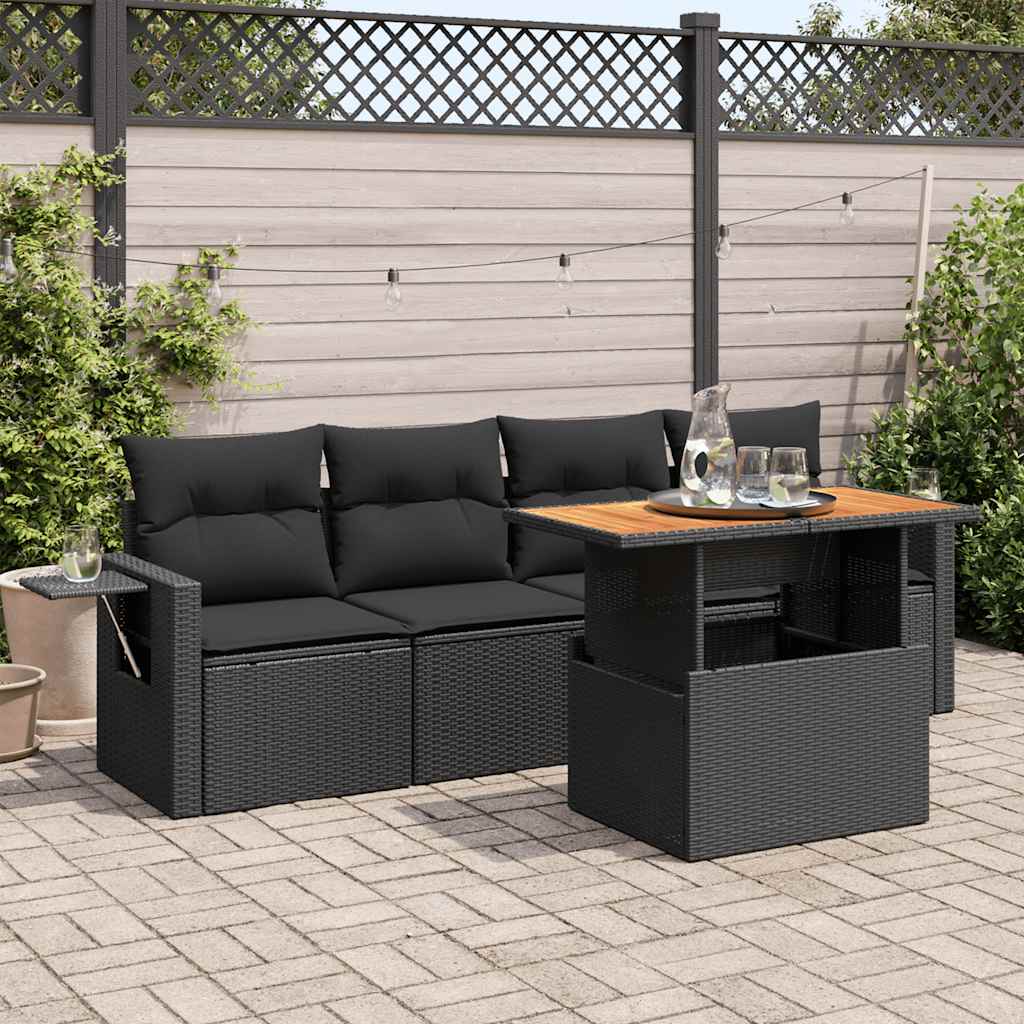 Set Divani da Giardino 5 pz con Cuscini in Polyrattan Nero | homemem39