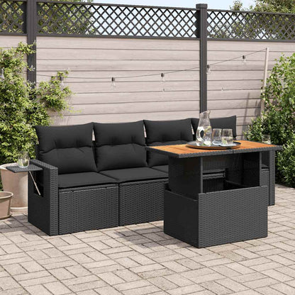 Set Divani da Giardino 5 pz con Cuscini in Polyrattan Nero | homemem39