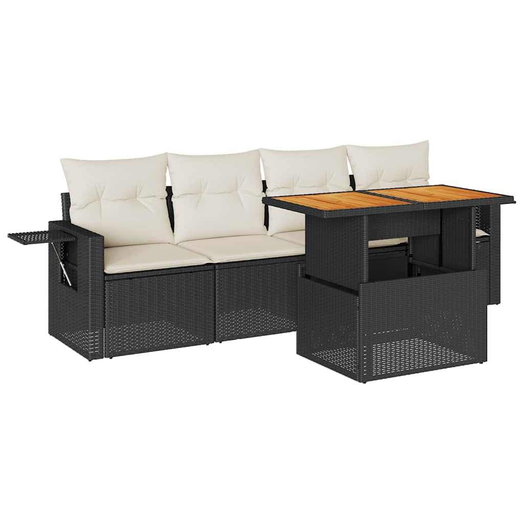 Set Divani da Giardino 5 pz con Cuscini in Polyrattan Nero | homemem39